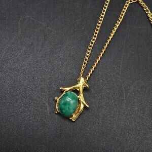 Mottled Glass Pendant Necklace Gold Tone VIntage Costume Jewelry